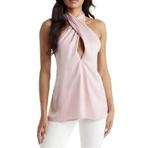 VICI Pink Satin Crossover Halter Tie Neck Blouse with Open Back Medium - NEW!